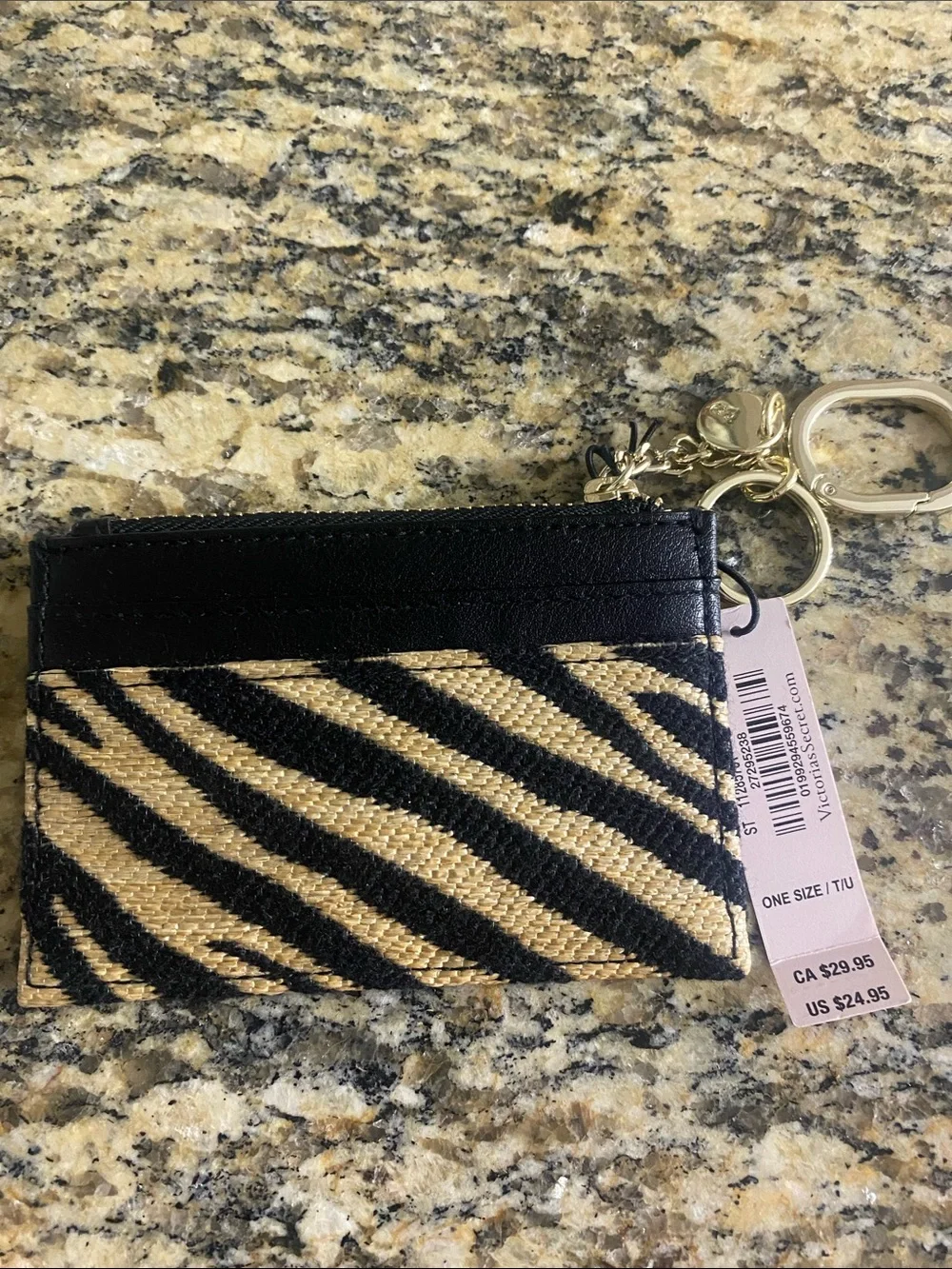Victoria's Secret zebra print zippered Cardholder wallet w bagclip & keyring NWT - Picture 2 of 6